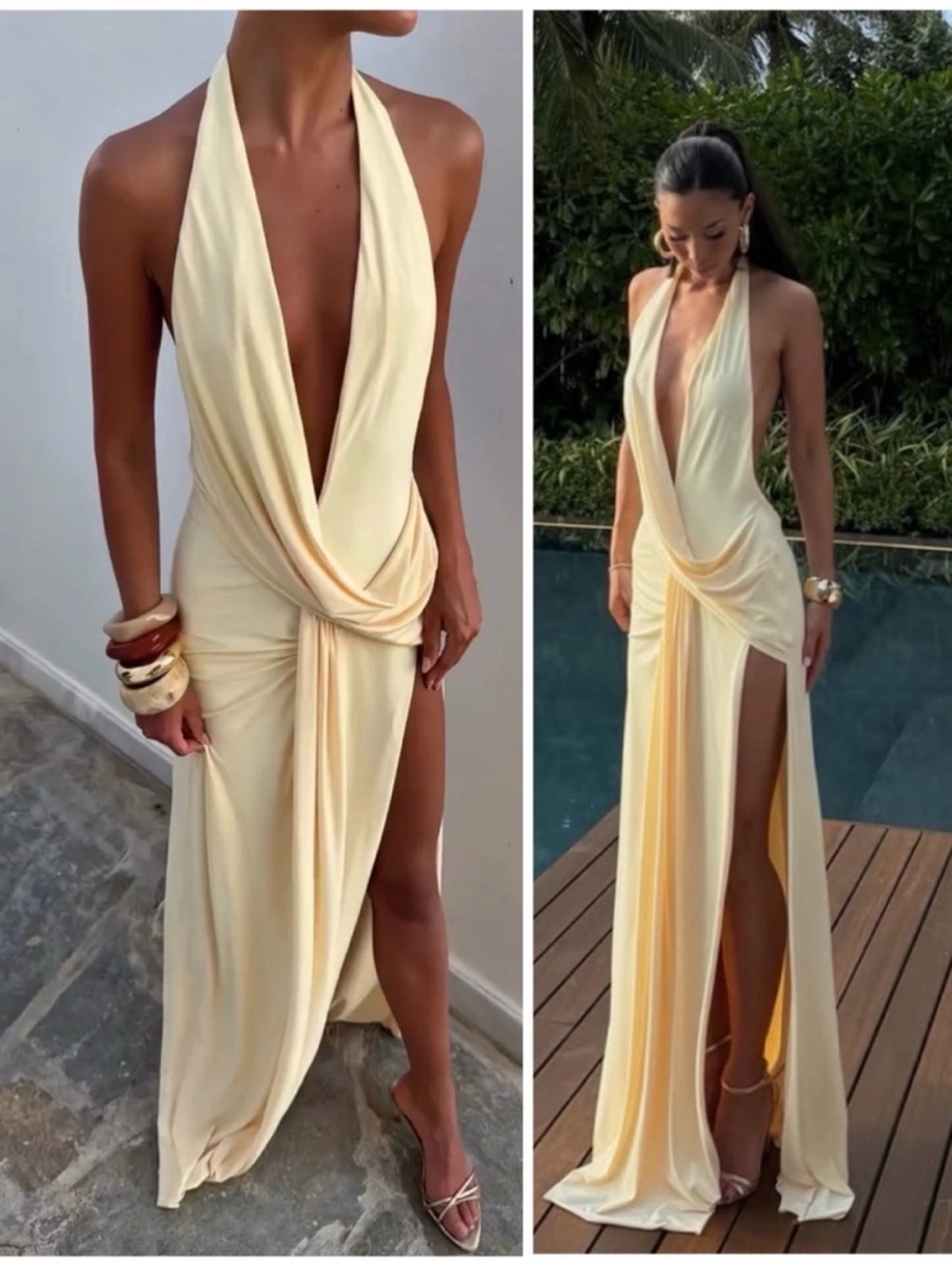 Natalie Rolt Winona Long Maxi Gown Viral Lemon Yellow Dress Women’s Size Small